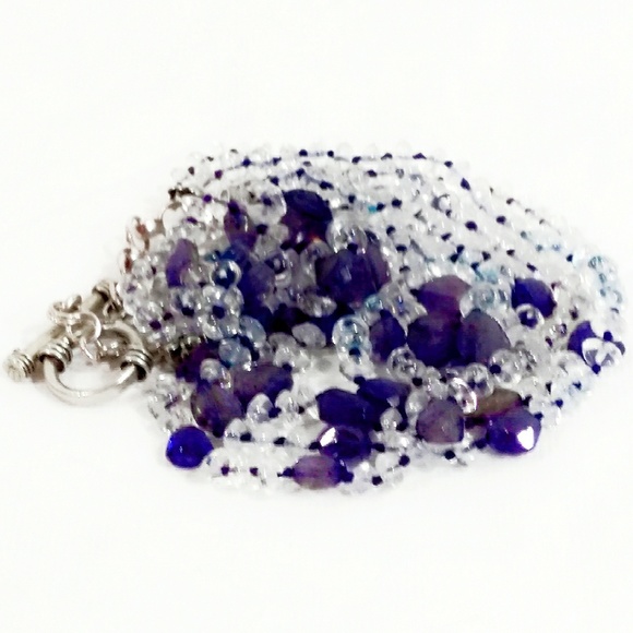 Sapphire, Amethyst, Quartz Sterling Silver Necklace - Picture 3 of 8